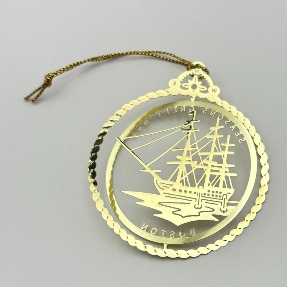 Boston Tea Party Ship Brass Christmas Ornament Nations Treasures Vintage - Picture 2 of 7